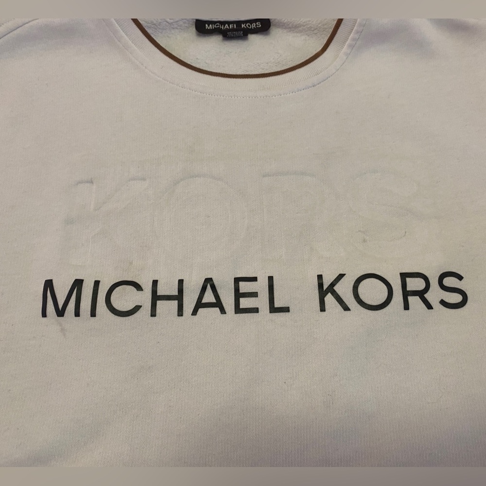 Michael Kors Medium Men’s Cotton Blend Cream Crewneck Sweater - Picture 4 of 7